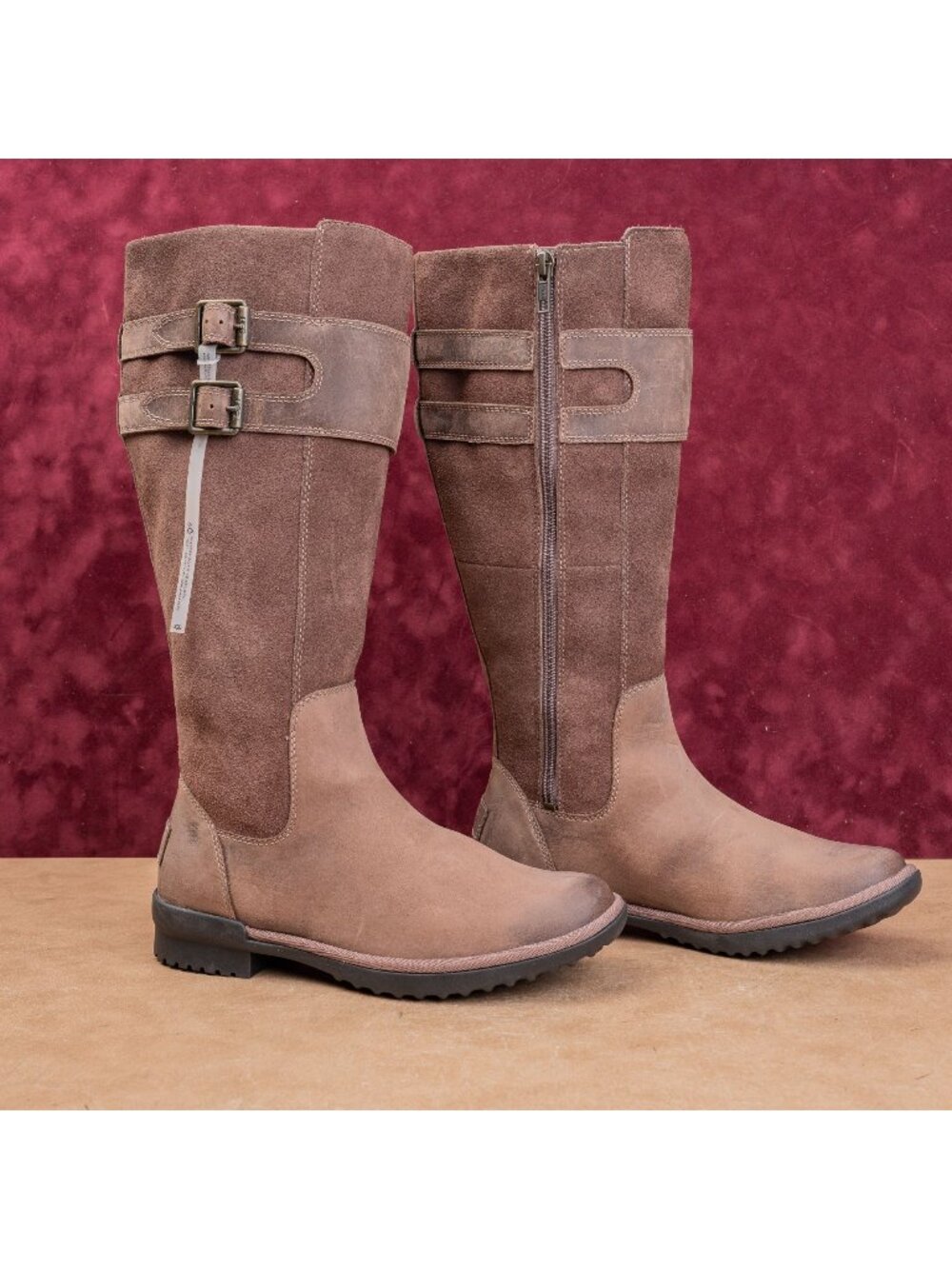 UGG Women Fashion Waterproof Brown Suede Zip Riding Knee Boots sz 6.5US EUR37.5